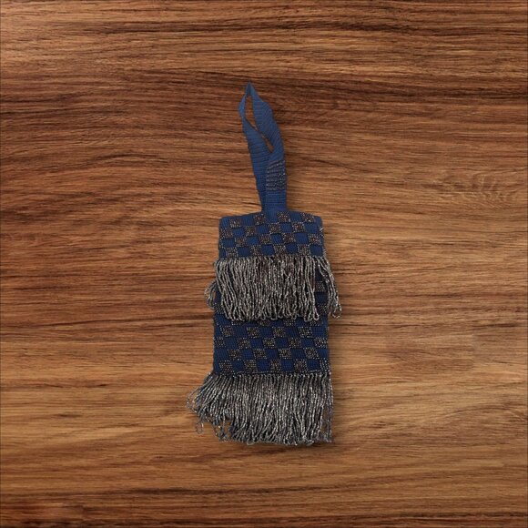 Beaded  Woven Drawstring Pouch Lot 2 Unique Bags Fringed & Patterned Small Vinta - Picture 2 of 10